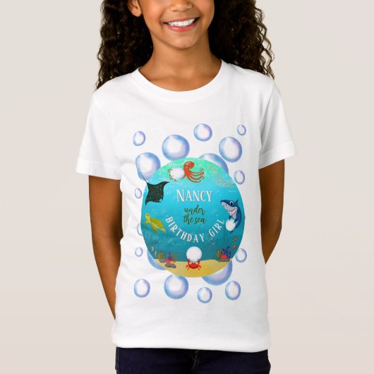 Onder het Zee Verjaardag Meisje Water Bubbles T-shirt (Voorkant)
