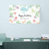 Onder het Zee Verjaardag Schattige Kawaii Pastel P Spandoek (Beurs)