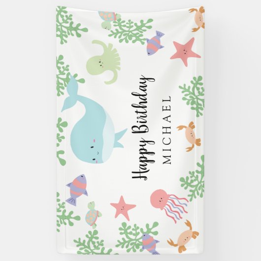 Onder het Zee Verjaardag Schattige Kawaii Pastel P Spandoek (Verticaal)