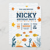 Onder het Zee Verjaardag Uitnodigen, Ocean Animals Kaart (Voorkant / Achterkant)