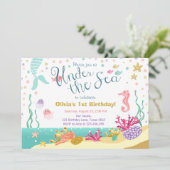 Onder het Zee Verjaardag Uitnodiging Zeemeermin Pa (Staand voorkant)