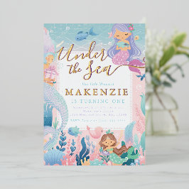 Onder het Zee Verjaardag Zeemeermin Folie Uitnodiging