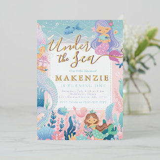 Onder het Zee Verjaardag Zeemeermin Folie Uitnodiging