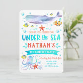 Onder het Zee verjaardagsfeest Invitation Whale Kaart (Staand voorkant)