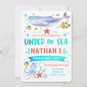 Onder het Zee verjaardagsfeest Invitation Whale Kaart (Voorkant)