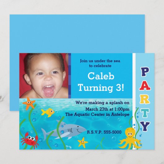 Onder het Zee Verjaardagsfeest Kinder Fotouitnodig Kaart (Voorkant / Achterkant)