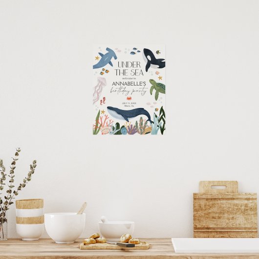 Onder het Zee verjaardagsfeestje welkomstbord Poster (Keuken)