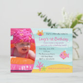 Onder het Zee Verjaardagsuitnodiging Meisjes met F Kaart (Staand voorkant)