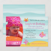 Onder het Zee Verjaardagsuitnodiging Meisjes met F Kaart (Voorkant / Achterkant)