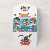 Onder het Zee Verjaardagsuitnodiging - Platte kaar All In One Uitnodiging (Buitenkant)