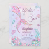 Onder het Zee Verjaardagsuitnodiging Zeemeermin Ui Kaart (Voorkant / Achterkant)