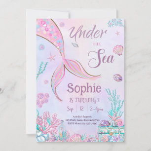 Onder het Zee Verjaardagsuitnodiging Zeemeermin Ui Kaart