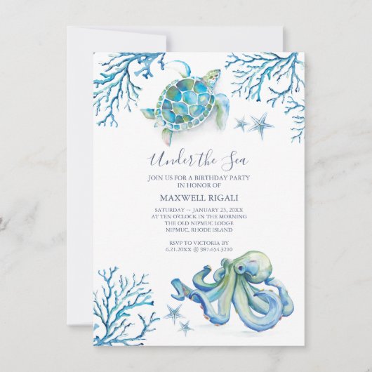 Onder het Zee Verjaardagsuitnodigingen Online Kaart (Voorkant)