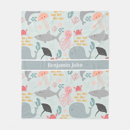 Onder het Zee Vrienden Patroon Fleece Deken (Voorkant)