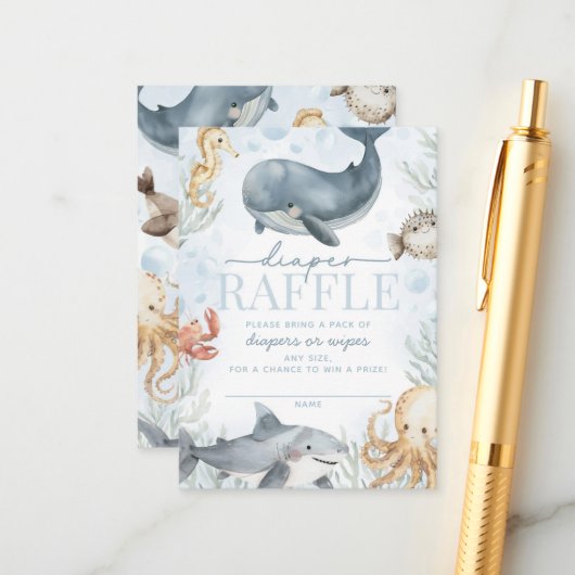 Onder het Zee Walvis Baby shower Luier Raffle Informatiekaartje (Voorkant / Achterkant in situ)