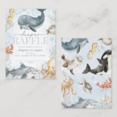 Onder het Zee Walvis Baby shower Luier Raffle Informatiekaartje (Voorkant / Achterkant)
