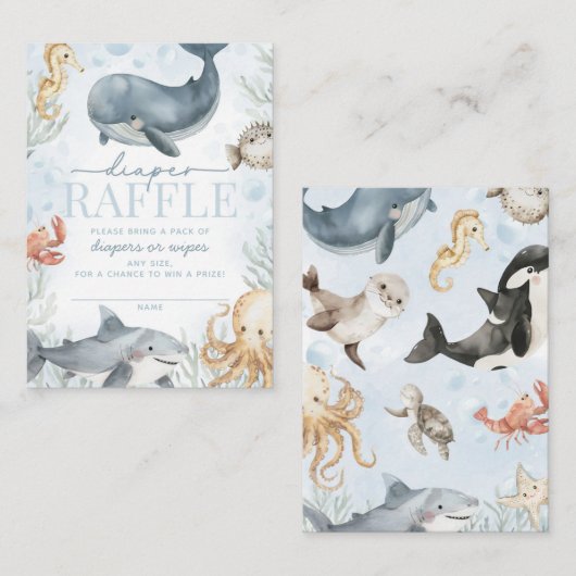 Onder het Zee Walvis Baby shower Luier Raffle Informatiekaartje (Voorkant / Achterkant)