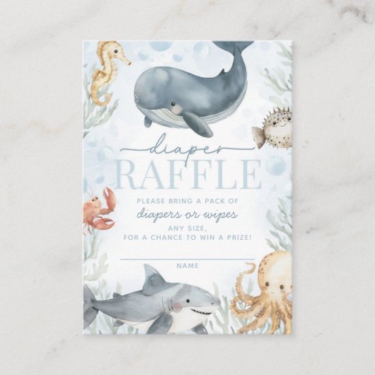 Onder het Zee Walvis Baby shower Luier Raffle Informatiekaartje (Voorkant)
