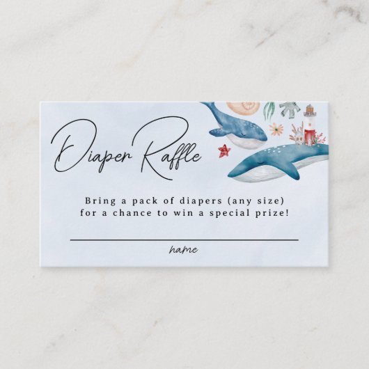 Onder het Zee Walvis Luier Raffle Boy Baby shower Informatiekaartje (Voorkant)