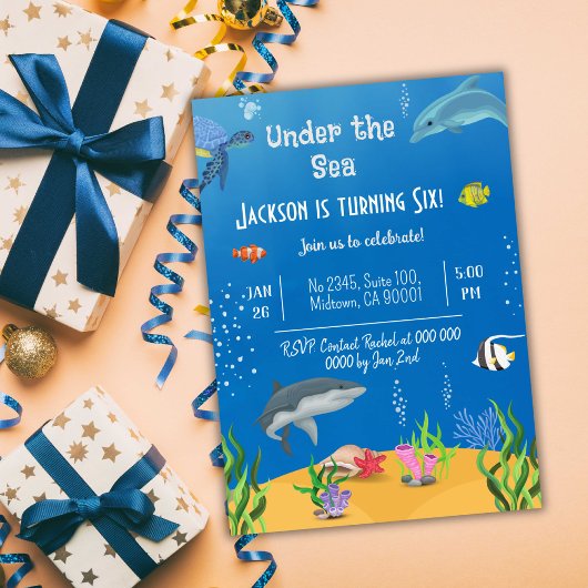 Onder het zee walvis schildpad haai vis 6e verjaar kaart