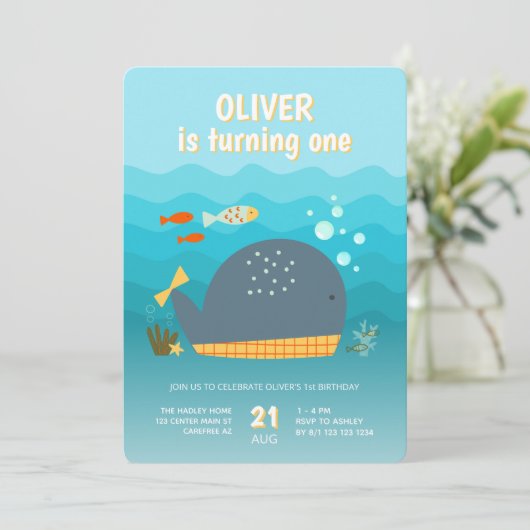 Onder het Zee Walvisvis 1e Verjaardag Kaart (Staand voorkant)