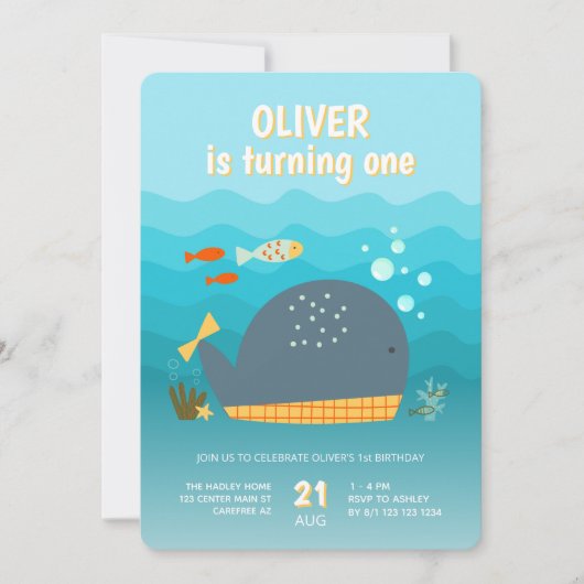 Onder het Zee Walvisvis 1e Verjaardag Kaart (Voorkant)