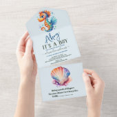 Onder het Zee Waterverf Baby shower All In One Uitnodiging (Afscheurbaar)