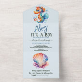 Onder het Zee Waterverf Baby shower All In One Uitnodiging (Binnen)