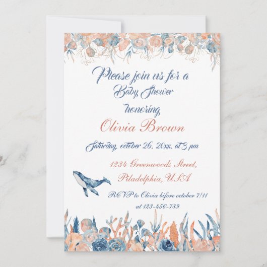 Onder het Zee Waterverf Baby shower Kaart (Voorkant)