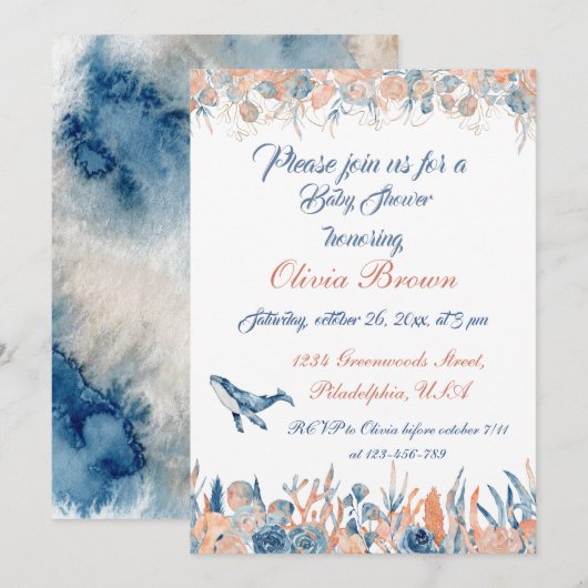 Onder het Zee Waterverf Baby shower Kaart (Voorkant / Achterkant)