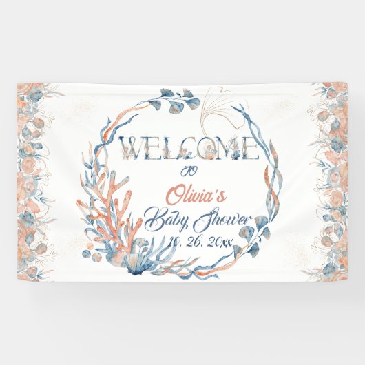 Onder het Zee Waterverf Baby shower Spandoek (Horizontaal)