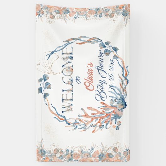 Onder het Zee Waterverf Baby shower Spandoek (Verticaal)