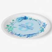 Onder het Zee Waterverf Blauw 3e Verjaardag Papieren Bordje (Gekanteld)