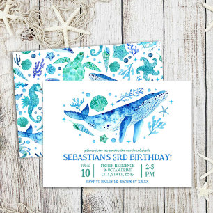 Onder het Zee Waterverf Blue Whale 3rd Birthday Kaart