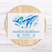 Onder het Zee Waterverf Blue Whale 3rd Birthday Kaart