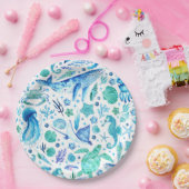 Onder het Zee Waterverf Blue Whale, kwal Papieren Bordje (Feest)