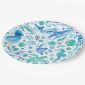 Onder het Zee Waterverf Blue Whale, kwal Papieren Bordje (Gekanteld)