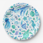 Onder het Zee Waterverf Blue Whale, kwal Papieren Bordje (Voorkant)