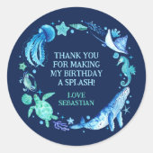 Onder het Zee Waterverf Dank u Ocean Animals Ronde Sticker (Voorkant)