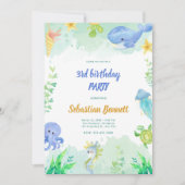 Onder het Zee waterverf Dieren 3e Verjaardag Kaart (Voorkant)