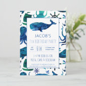 Onder het Zee Waterverf Kinder walvis Verjaardag Kaart (Staand voorkant)