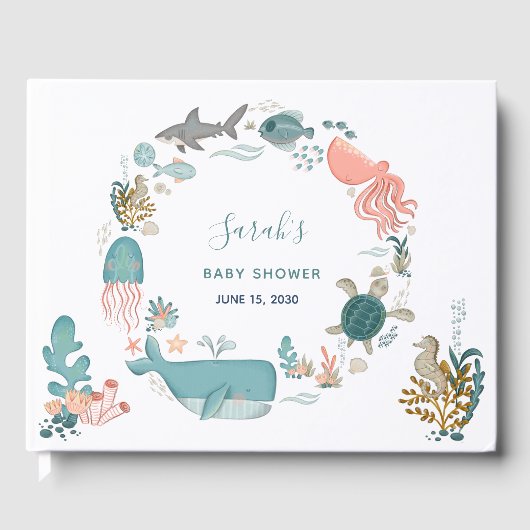 Onder het Zee Waterverf krans Baby shower Gastenboek (Voorkant)
