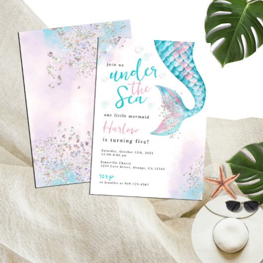 Onder het Zee Waterverf Mermaid Invitation Aankondiging