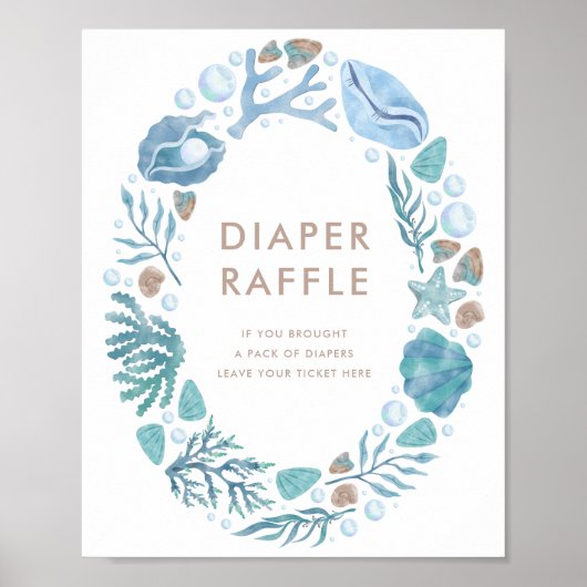 Onder het Zee Waterverf Nautical Raffle Sign Poster (Voorkant)