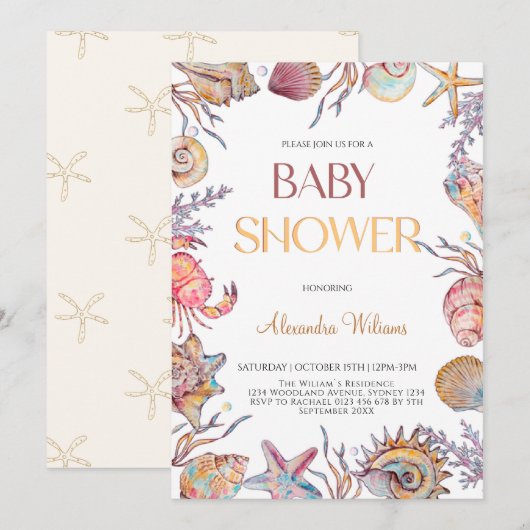 Onder het Zee Waterverf Nautisch Baby shower Kaart (Voorkant / Achterkant)