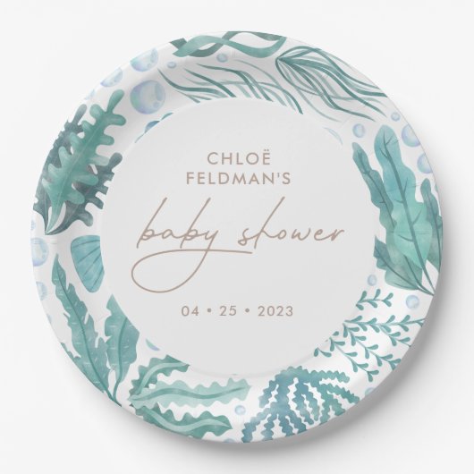 Onder het Zee Waterverf Nautisch Baby shower Papieren Bordje (Voorkant)