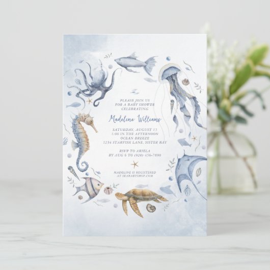 Onder het Zee Waterverf Ocean Animals Baby shower Kaart (Staand voorkant)
