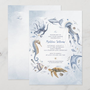 Onder het Zee Waterverf Ocean Animals Baby shower Kaart