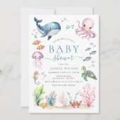 Onder het Zee Waterverf Ocean Animals Baby shower Kaart (Voorkant)