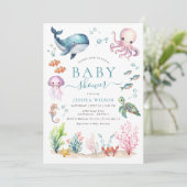Onder het Zee Waterverf Ocean Animals Baby shower Kaart (Staand voorkant)